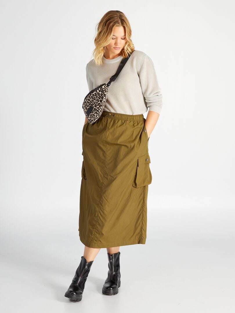 'Only Carmakoma' lange parachute canvas rok - kaki groen