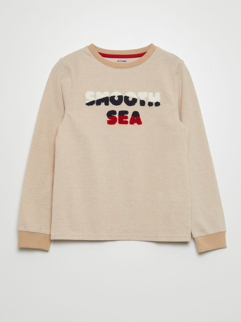 T-shirt z dżerseju ze zdobieniami typu bouclé - BEŻOWY