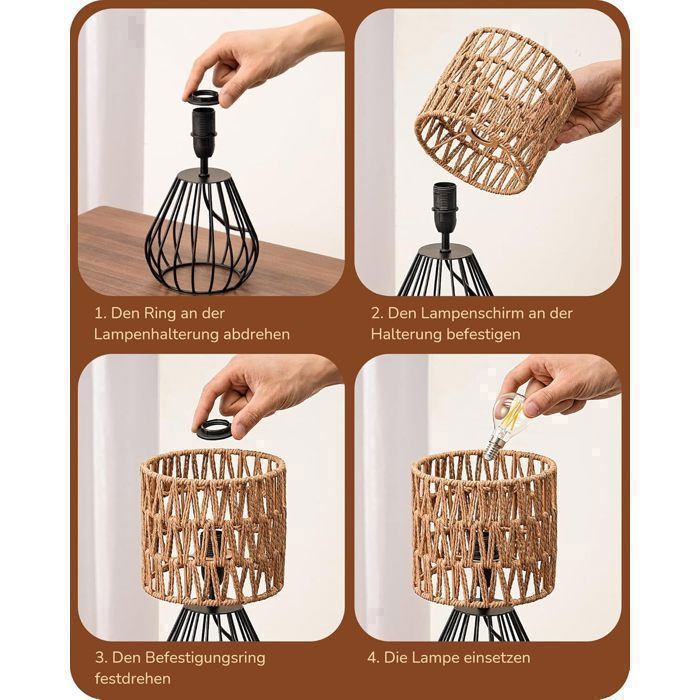 EDISHINE Lampe à Poser Vintage Boho, Fer et Tissé Main, Ampoule LED E14 Incluse