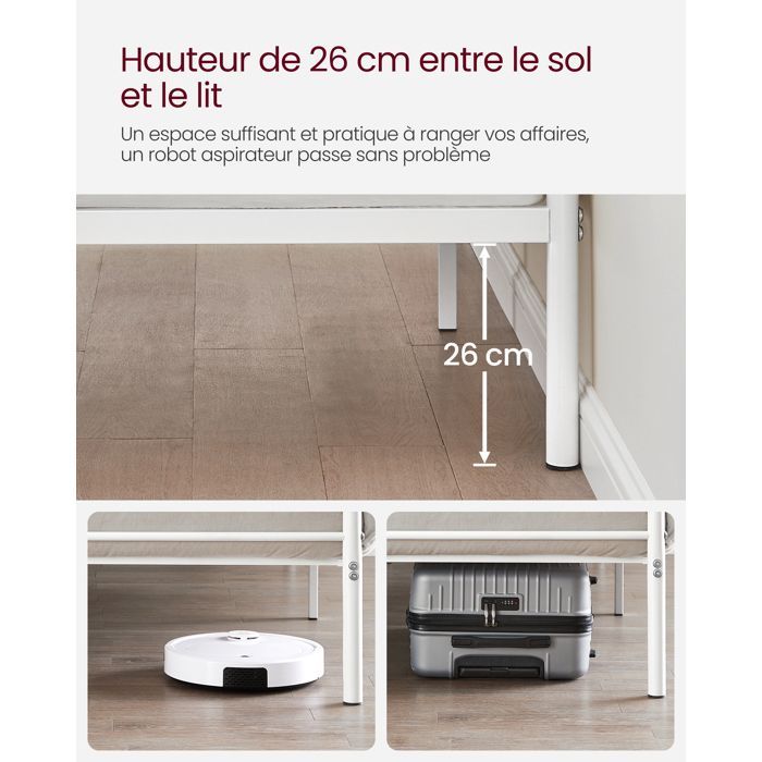 Estructura de cama VASAGLE de 140 x 190 cm con somier de láminas metálicas, cama doble, metal, fácil montaje, para habitación de invitados, blanca