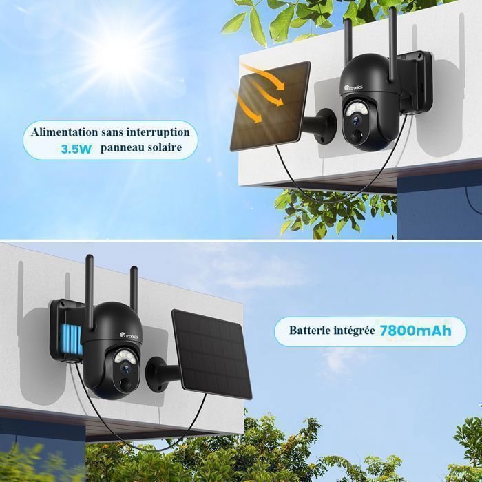 Ctronics 2K Solar-Powered PTZ WiFi Surveillance Camera, Color Night Vision, PIR Human Detection, Cloud/TF Card