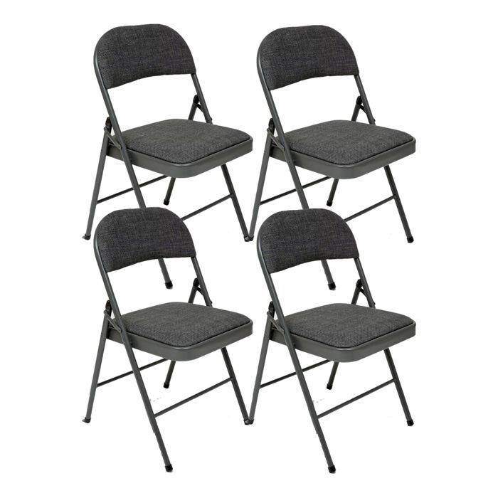 Lot de 4 Chaises pliante avec structure en métal, assise et dossier coloris gris