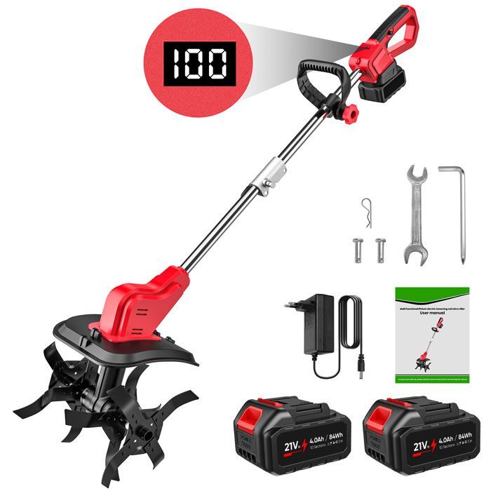 Motobineuse Électrique Profondeur Travail 22CM Largeur 30CM Double rouleau 4 lames Poignée Pliable interrupteur de sécurité