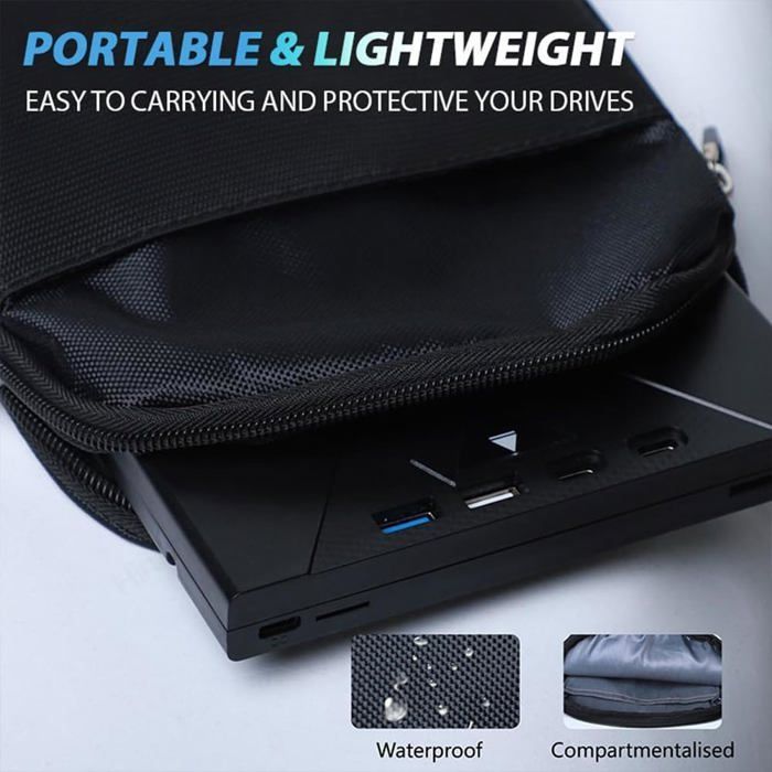 External Blu-ray drive with USB 3.0 & Type-C, supports 100GB discs, compatible with PCs/laptops.