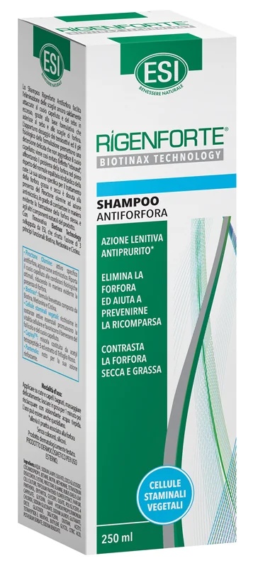 Shampoing antipelliculaire ESI Rigenforte pour peaux grasses et sèches, doux, 200 ml