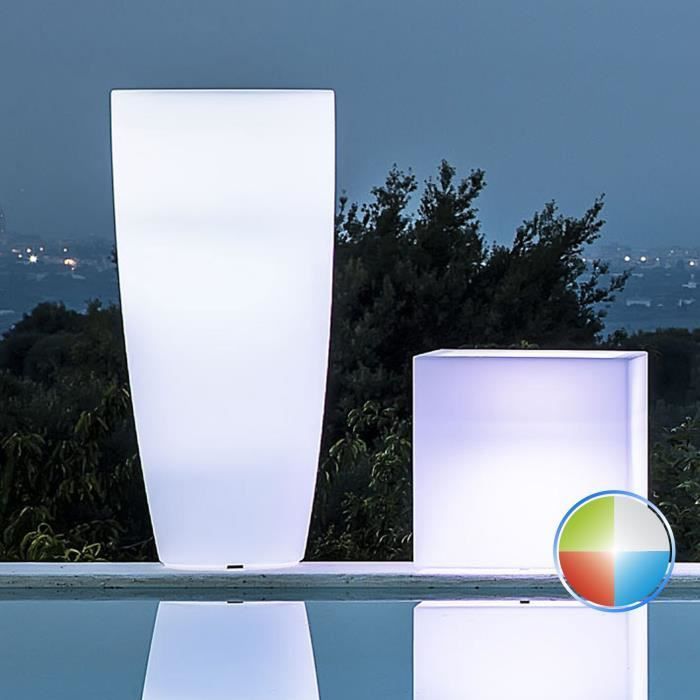 Maceta redonda para flores de agave con LED multicolor y batería solar, 70 cm de alto x 33 cm de diámetro.
