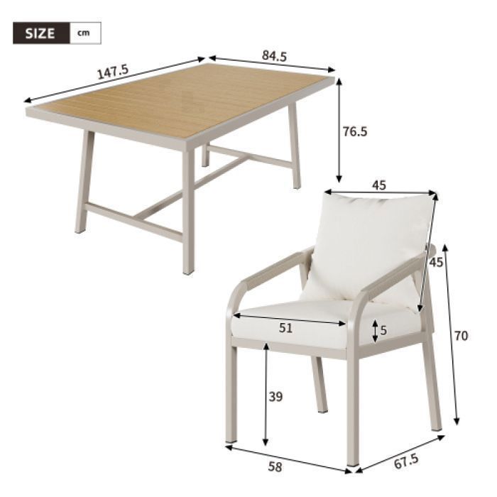 Conjunto de muebles de jardín para exteriores, comedor para 6 personas, 1 mesa y 6 sillas, estructura de acero galvanizado.