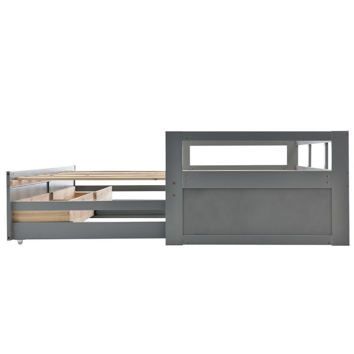 Lit adulte Canapé-lit convertible 90/180x200 cm avec tiroirs et sommiers à lattes gris