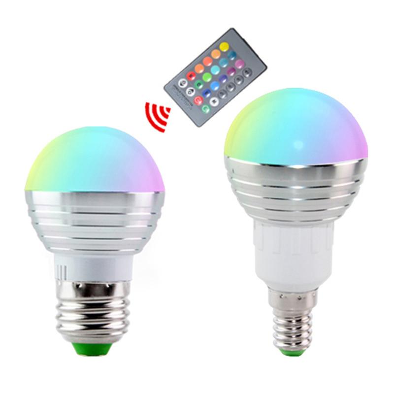 Ampoule LED RGB E27/E14 5W AC110V/220V, projecteur LED RGB dimmable, éclairage magique RGB pour les fêtes + télécommande infrarouge, 16 couleurs