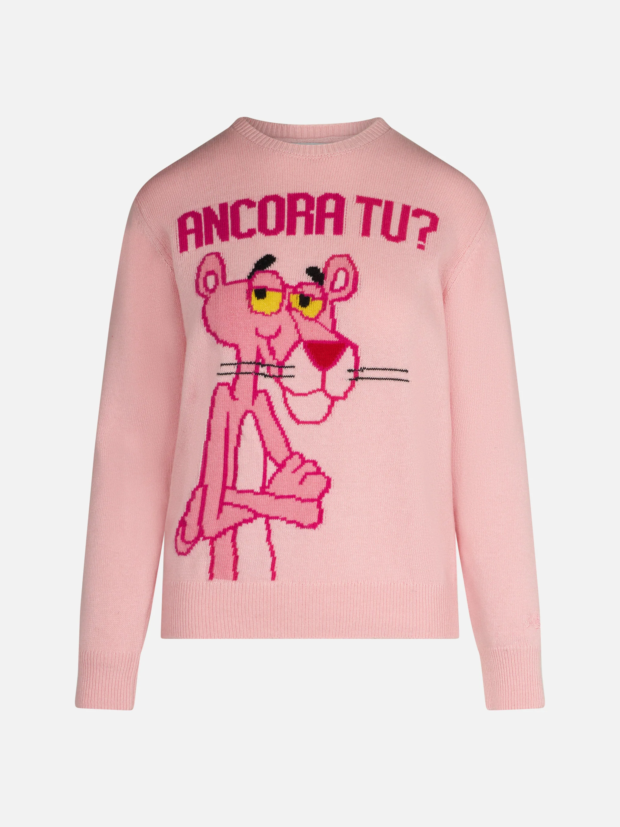 Maglione da donna girocollo rosa con stampa Pantera Rosa Ancora Tu?| E