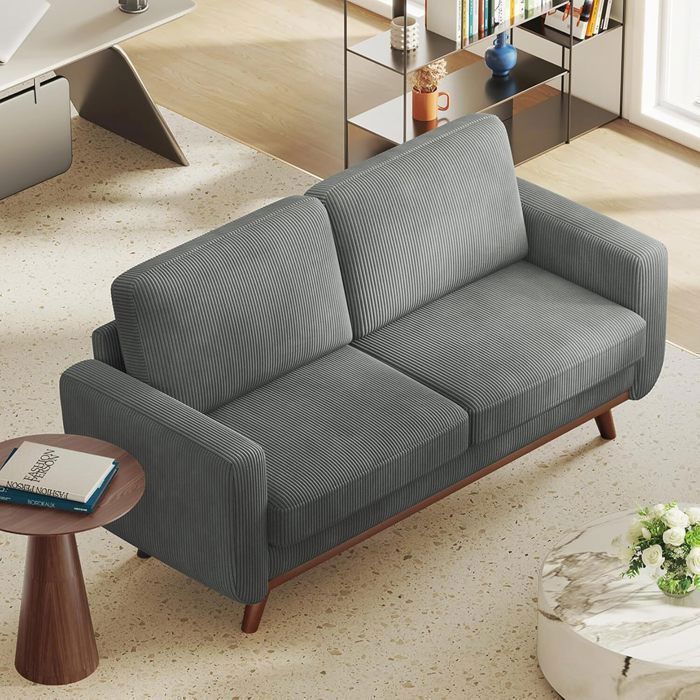 Sofá de pana de 2/3 plazas, patas de madera maciza, sofá moderno escandinavo gris para salón, oficina o dormitorio, 172x76x88cm