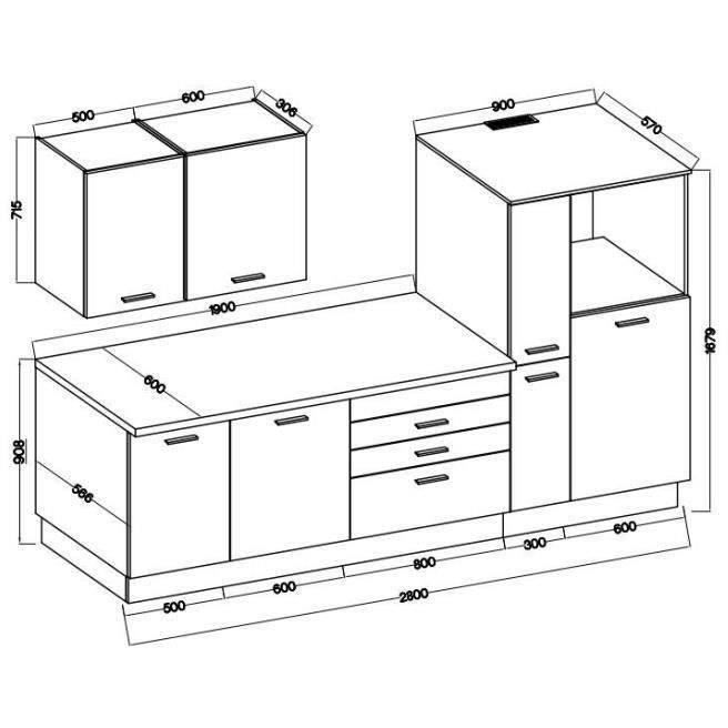 Cuisine complète AYA - Décor noir - L 280 x P 60 x H 214 cm - Plan de travail inclus
