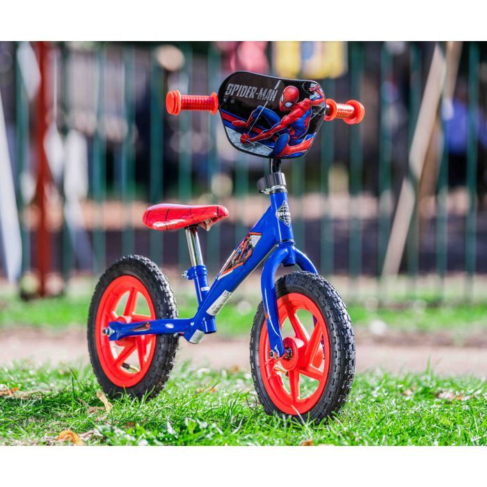 Velo Bebe Draisienne Huffy Spiderman pour Garçon et enfants de 2 à 4 Ans Bleu et Rouge