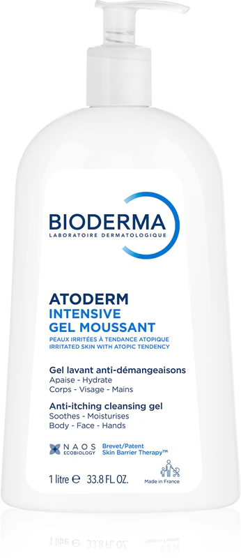 Bioderma Atoderm Intensive Gel Moussant, um gel nutritivo espumante para pele seca e atópica.