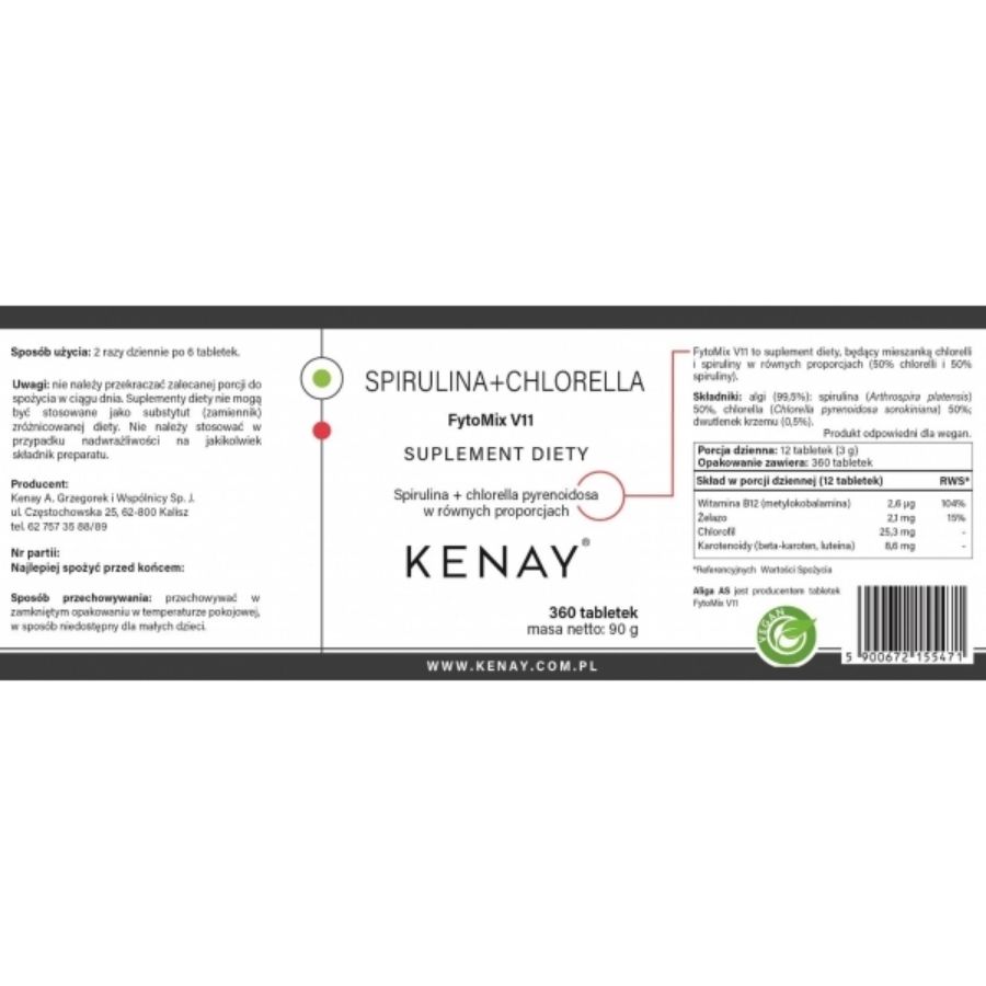 Kenay Spirulina + Clorella Pirenoidosa Fytomix V11
