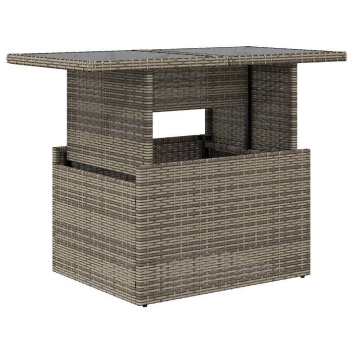 vidaXL Tuintafel met grijs glazen blad, 100x55x73cm, vlechtwerk van kunsthars, buitentafel, eettafel 366121