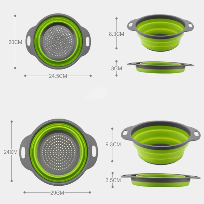Passoire/égouttoir pliable rond en silicone pour fruits et légumes (1/2 pièce)