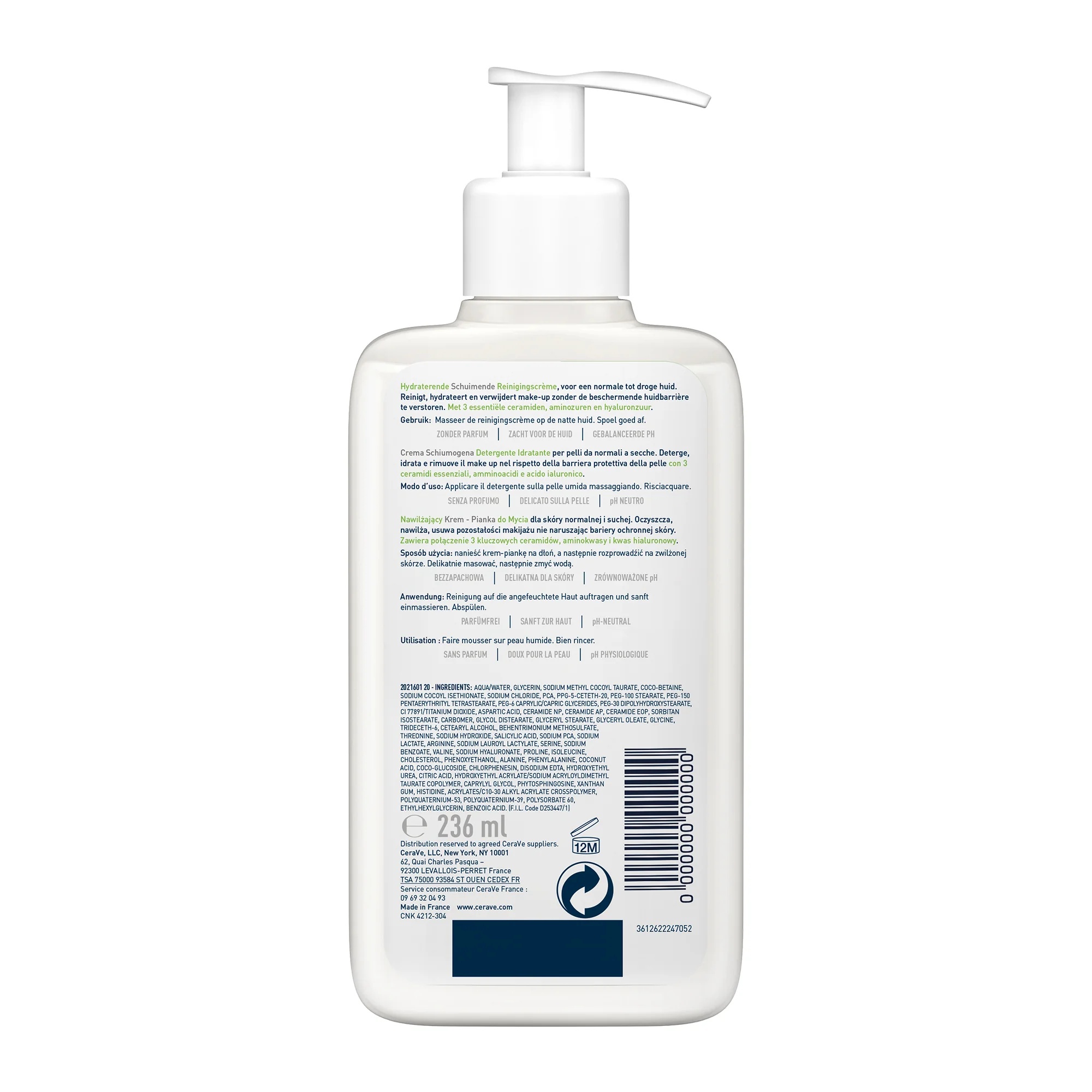 CERAVE CeraVe Feuchtigkeitsspendender, cremiger Reinigungsschaum 236 ml für normale bis trockene Haut