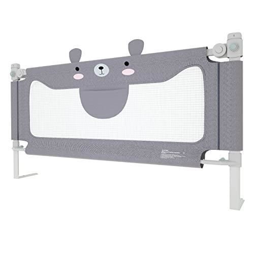 Barandilla de seguridad para cama infantil NAIZY de 180 cm para bebés, con altura ajustable, barrera de seguridad para protección contra caídas, color gris.