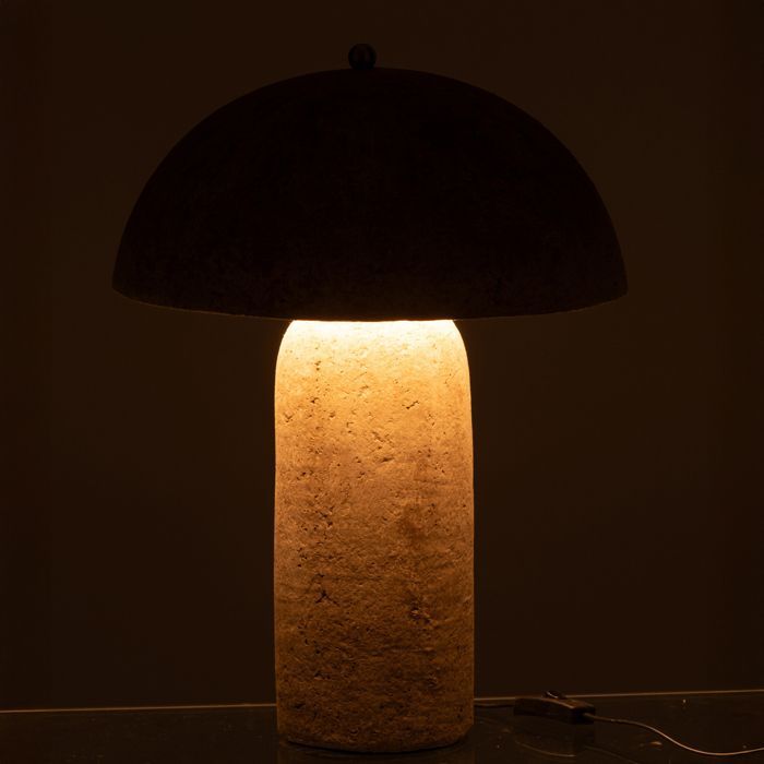 Lampe à poser forme champignon en papier mâché Beige foncé 37x36x50 cm