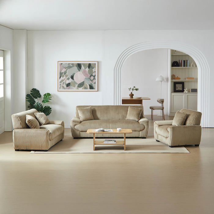 Ensemble canapés 3+2 places + fauteuil ADEA velours côtelé marron