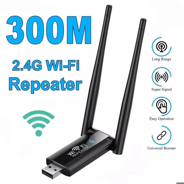 Ripetitore WiFi - PASHASHOP - USB - 300 Mbps - 2,4 GHz - Nero