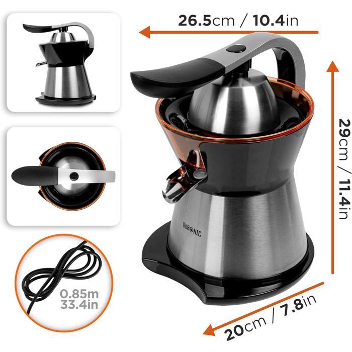 Duronic JE304 300W Citruspers | Inhoud: 400 ml | Verstelbaar pulpfilter | Aluminium handvat | Ideaal voor sap