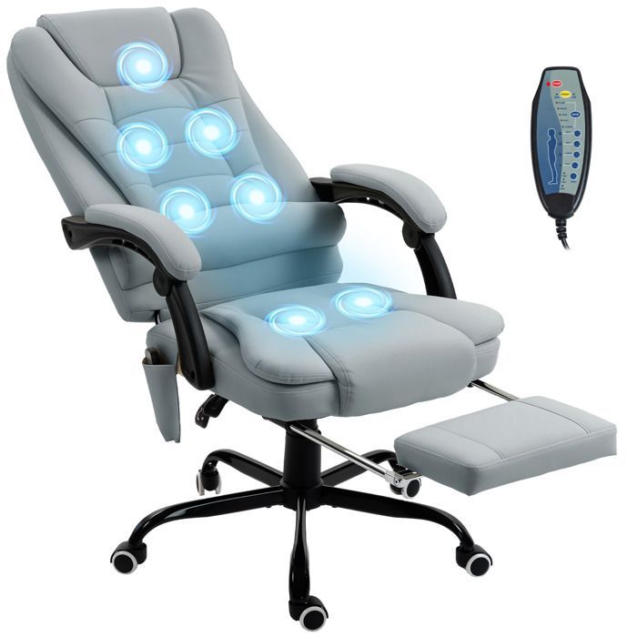 Vinsetto massage office chair - adjustable height, reclining backrest and wired remote control - grey