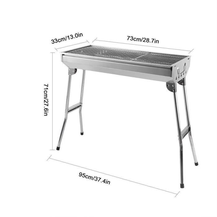 Barbacoa de jardín plegable de acero inoxidable para carbón - Para 12 personas - 73 x 32,5 cm