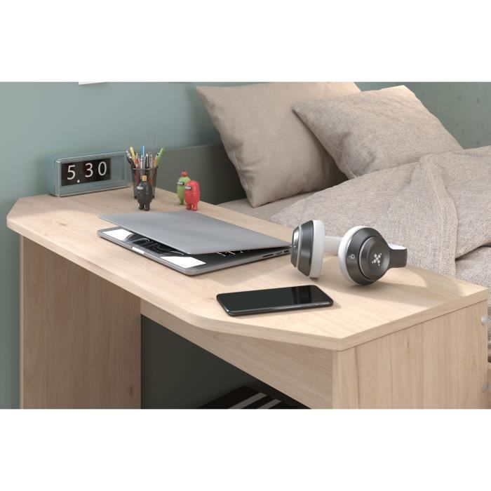 Letto combinato per bambini JADE 90x190/200 cm - Rovere / Verde celadon - Scrivania e contenitore - PARISOT