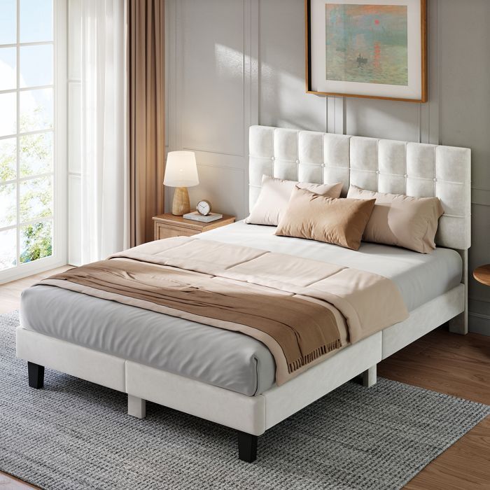 HavenlyHome bed van 140x190 cm, gestoffeerd bed, fluwelen hoofdbord, tweepersoonsbed met lattenbodem, bed voor 2 volwassenen