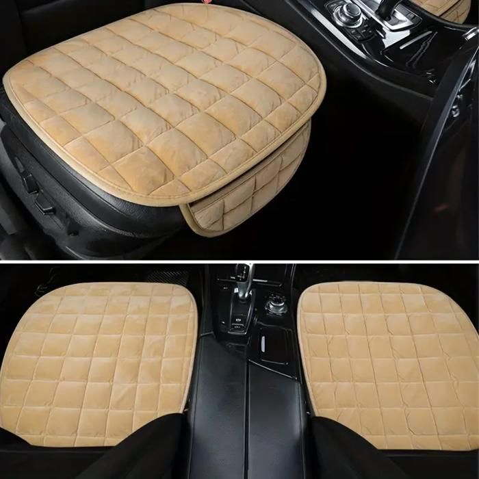 Plush car seat covers (2 pieces) - Universal protectors for cars, homes, offices and chairs (brown)