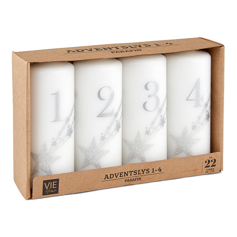Vie Home -adventtikynttilät 4 kpl 12 cm, 1-4 kynttilää valkoisia