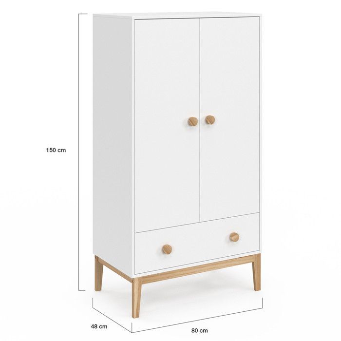 IDMARKET Armoire enfant 2 portes JACOB avec tiroir blanc et bois
