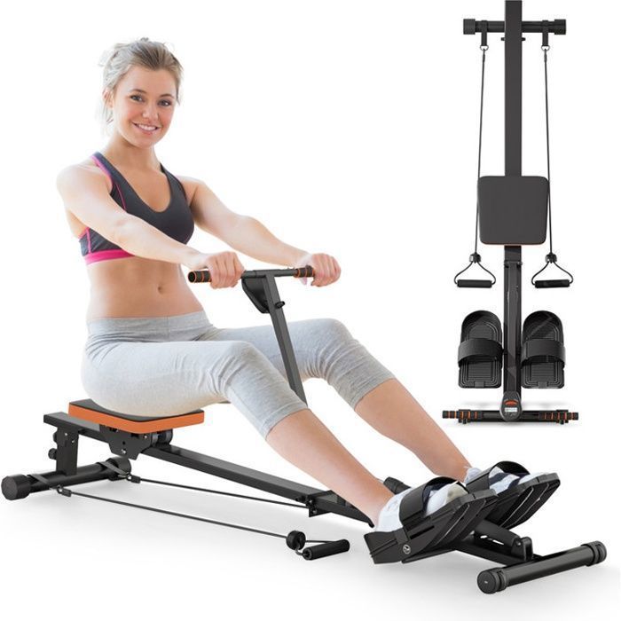 Máquina de remo hidráulica para interiores, 12 niveles de resistencia, carga máxima 300 kg, color negro.