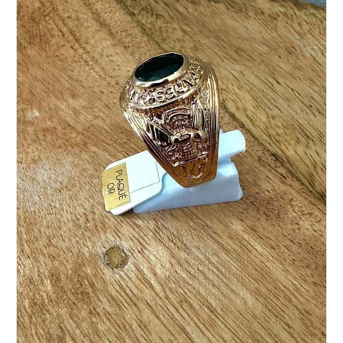 Anel de sinete - BIJOUXIA - Pedra ônix preta militar - Banhado a ouro 18K - Unissex