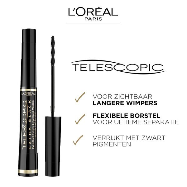 L'Oréal Paris Teleskopska maskara za umjetne trepavice u boji karbon-crne<br>L'Oréal Paris - Teleskopska - Ekstra crna - Crna - Maskara za produžavanje za vidljivo duže trepavice - 8 ml