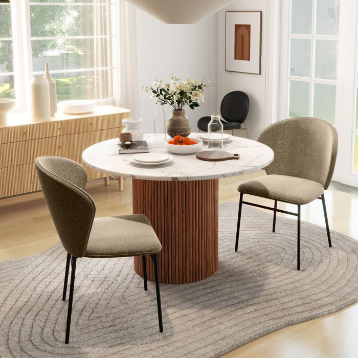 Juego de 2 sillas de comedor - HOMCOM - asiento tapizado en tela con aspecto de lino - patas de acero - diseño moderno - marrón claro