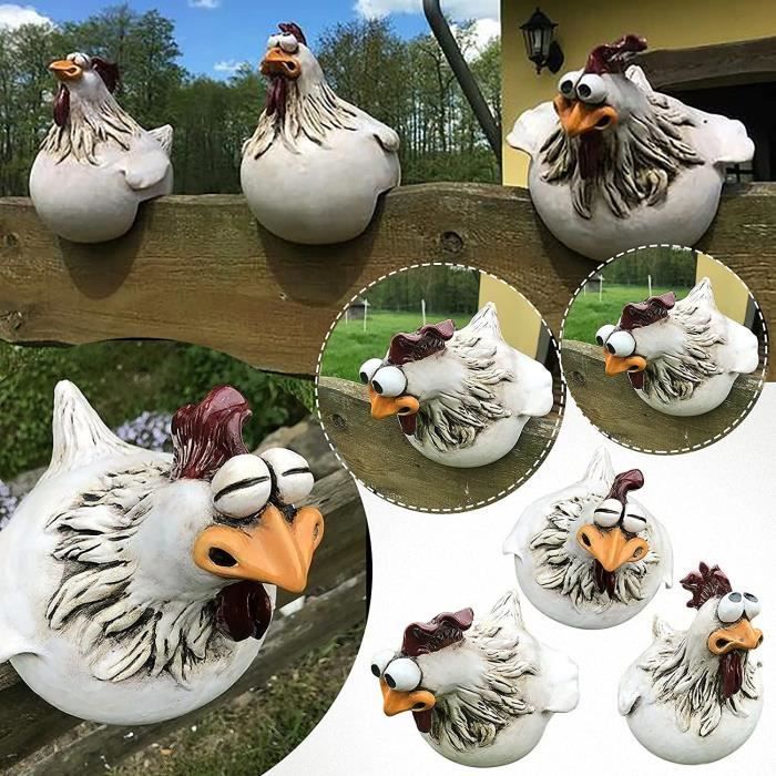 Statuette de poulet pour décoration de jardin - VIPITH - Lot de 3 - Résine - Blanc - Dimensions 13x14x13cm