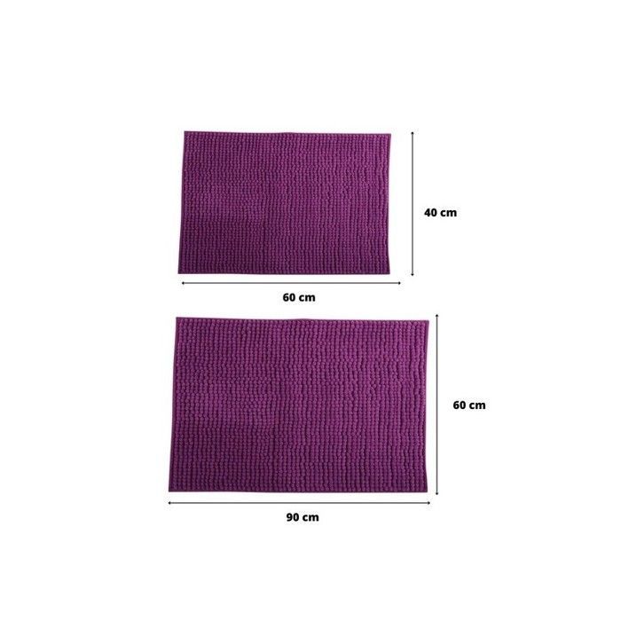 Juego de 2 alfombrillas de baño de microfibra, estampado de chenilla, color morado, 40x60 y 60x90 cm, MSV