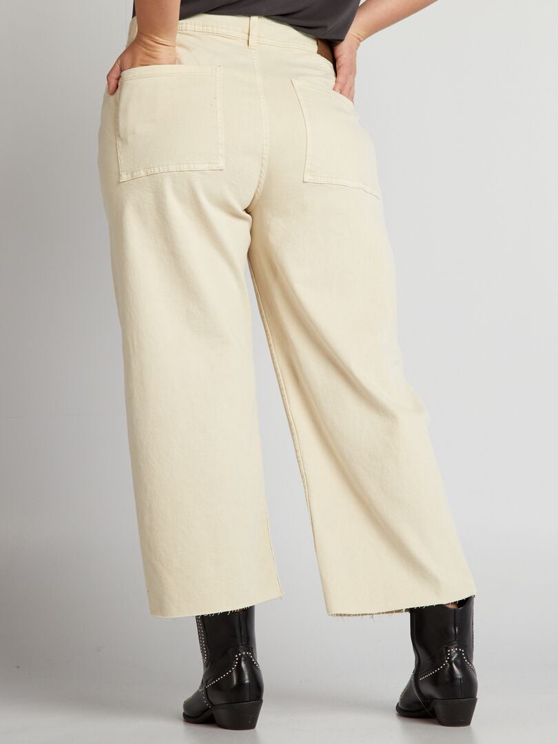 Calça jeans folgada de cintura alta - BEGE
