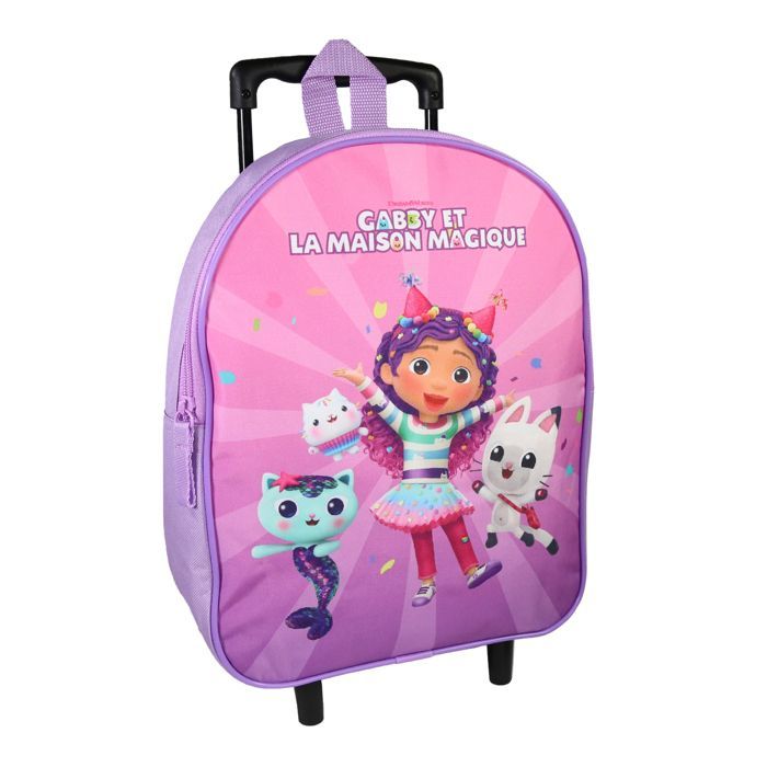 Mochila escolar com rodinhas Bagtrotter - Gabby e a Casa Mágica - Roxa - Menina - 1 compartimento com zíper -...