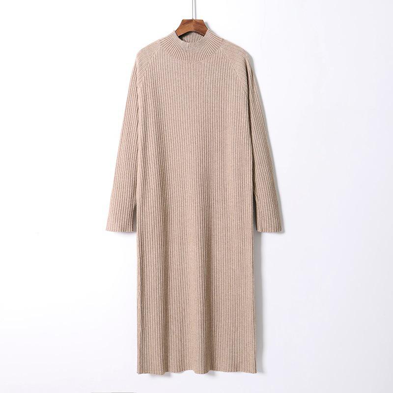 Elegante abito maglione lungo oversize da donna, abito maglione dritto a mezza altezza per autunno/inverno, abito casual a maglia larga da donna