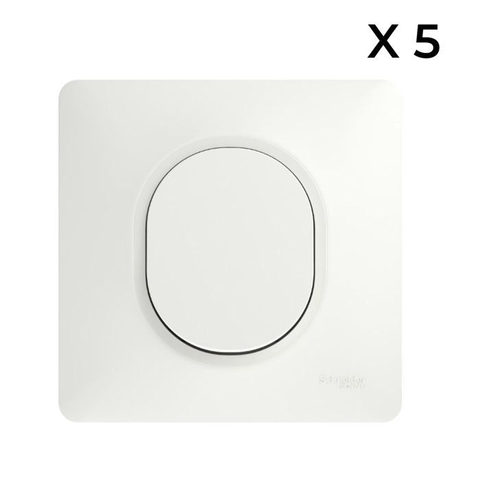 Lote de 5 interruptores de duas vias de encaixe + placa frontal - branco - Ovalis - Schneider