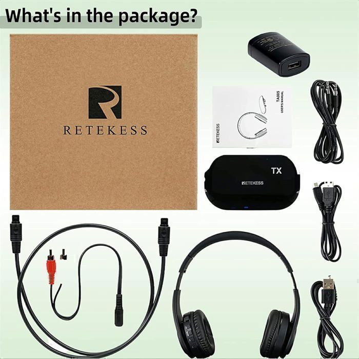 Retekess TA005 Wireless TV Headphones, Audio Headset, Stereo Support, AUX and RCA Input, 10 Hours, High Volume for Seniors