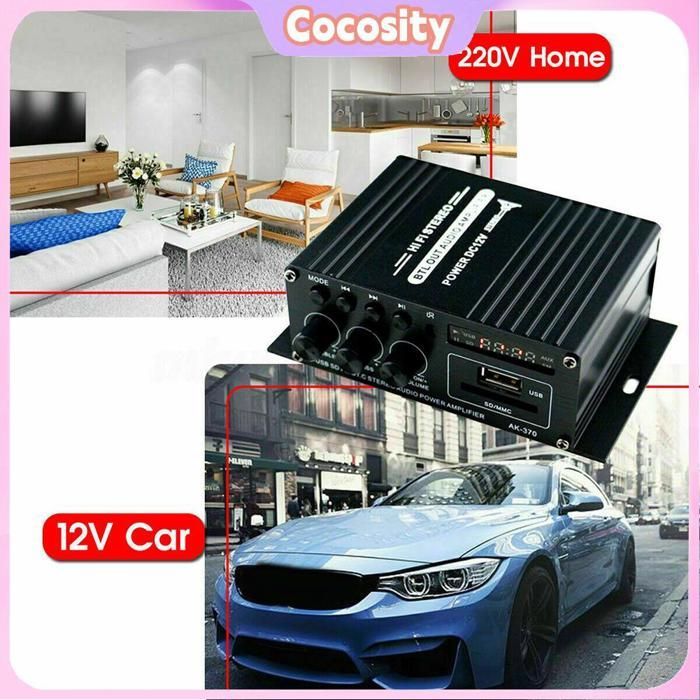 Sistema estéreo para coche Cocosity de 400 W (2 x 200 W) con amplificador de audio HiFi, subwoofer y sistema de vídeo - Negro