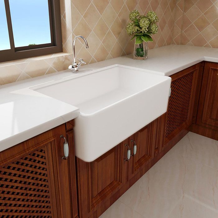 MEJE 84 x 50.5cm Farmhouse Kitchen Sink, Stamp Sink, Apron Sink, Single Bowl Kitchen Sink - White