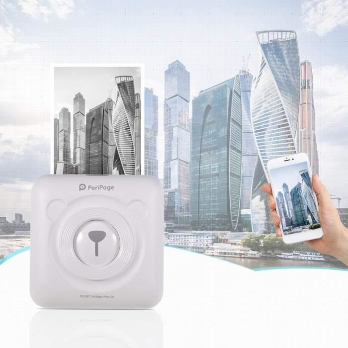 Imprimante Photo Portable Aibecy PeriPage - Blanc - Technologie sans fil BT 4.0 - Batterie rechargeable intégrée