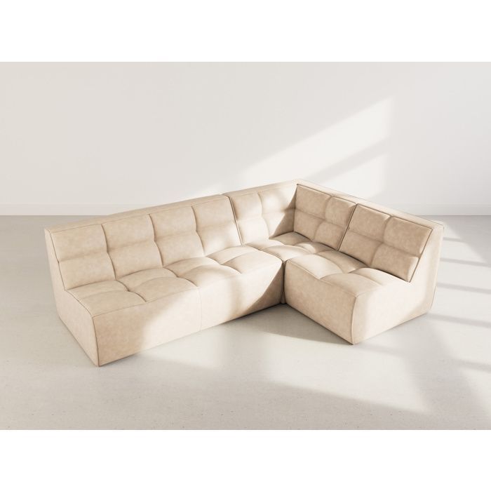 Alya - Reversible 4-seater modular corner sofa in faux leather - Beige