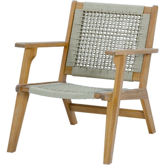 Lage tuinstoel - MERIDA - FSC-gecertificeerd acaciahout - Gevlochten touw - 60 x 76 x 73 cm - Khaki groen